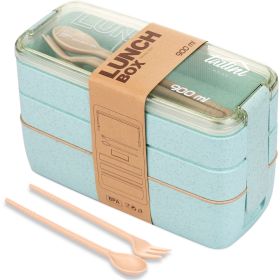 Green Lunch Boxes for Adults with Plastic Silverware Bento Box Set with Dividers Chopsticks Food Storage Japanese Lunch Containers Microwave Dish