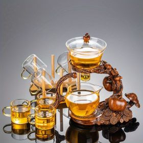 1 Set Lazy Tea Set; Magnetic Water Diversion Rotating Cover Bowl; Tea Maker; Automatic Glass Teapot; Tea Canister; Tea Cups; Tea Pet; Tea Tray; C (Items: Tea Set + 6 Cups + Cup Holder)