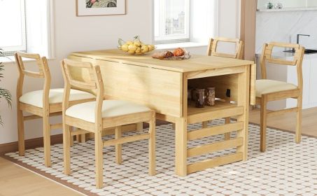 TOPMAX Modern 5-Piece 47.2'' Extendable Wood Square Dining Table Set with Two 11.8-inch Drop Leaves (Color: as Pic)